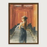 viandora-fushimi-inari-acquerello-poster-con-cornice-legno-scuro-1x1