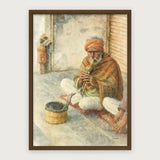 viandora-jaipur-charmer-acquerello-poster-con-cornice-legno-scuro-1x1