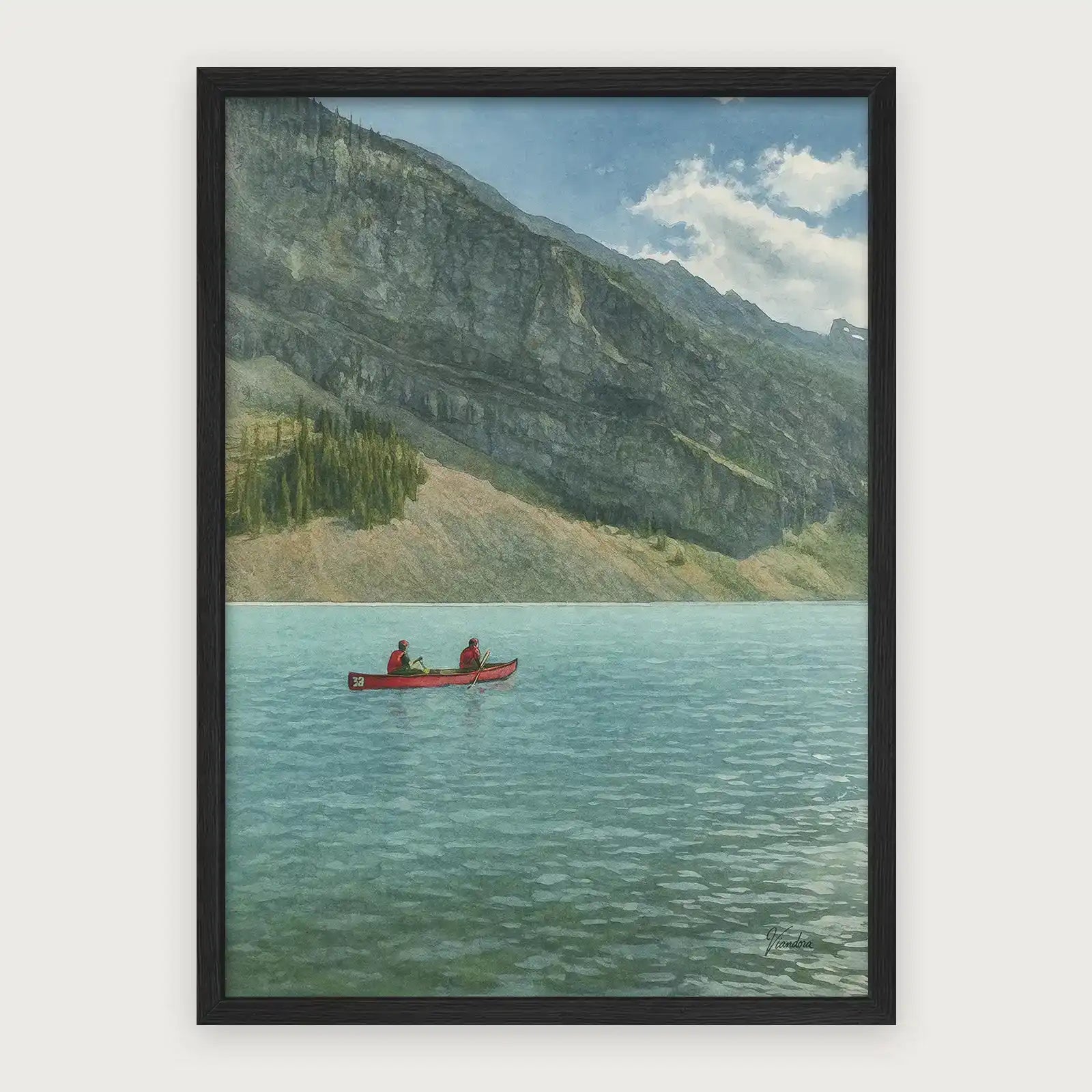 viandora-lake-louise-paddle-acquerello-poster-con-cornice-nero-1x1