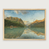 viandora-lake-louise-sunrise-acquerello-poster-con-cornice-legno-chiaro-1x1