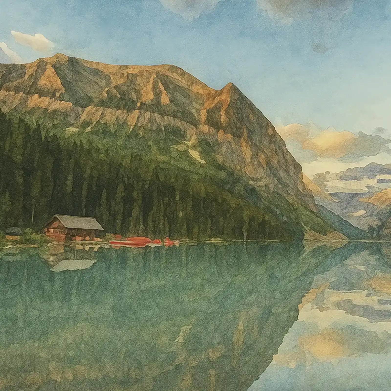 viandora-lake-louise-sunrise-acquerello-poster-dettaglio-1x1