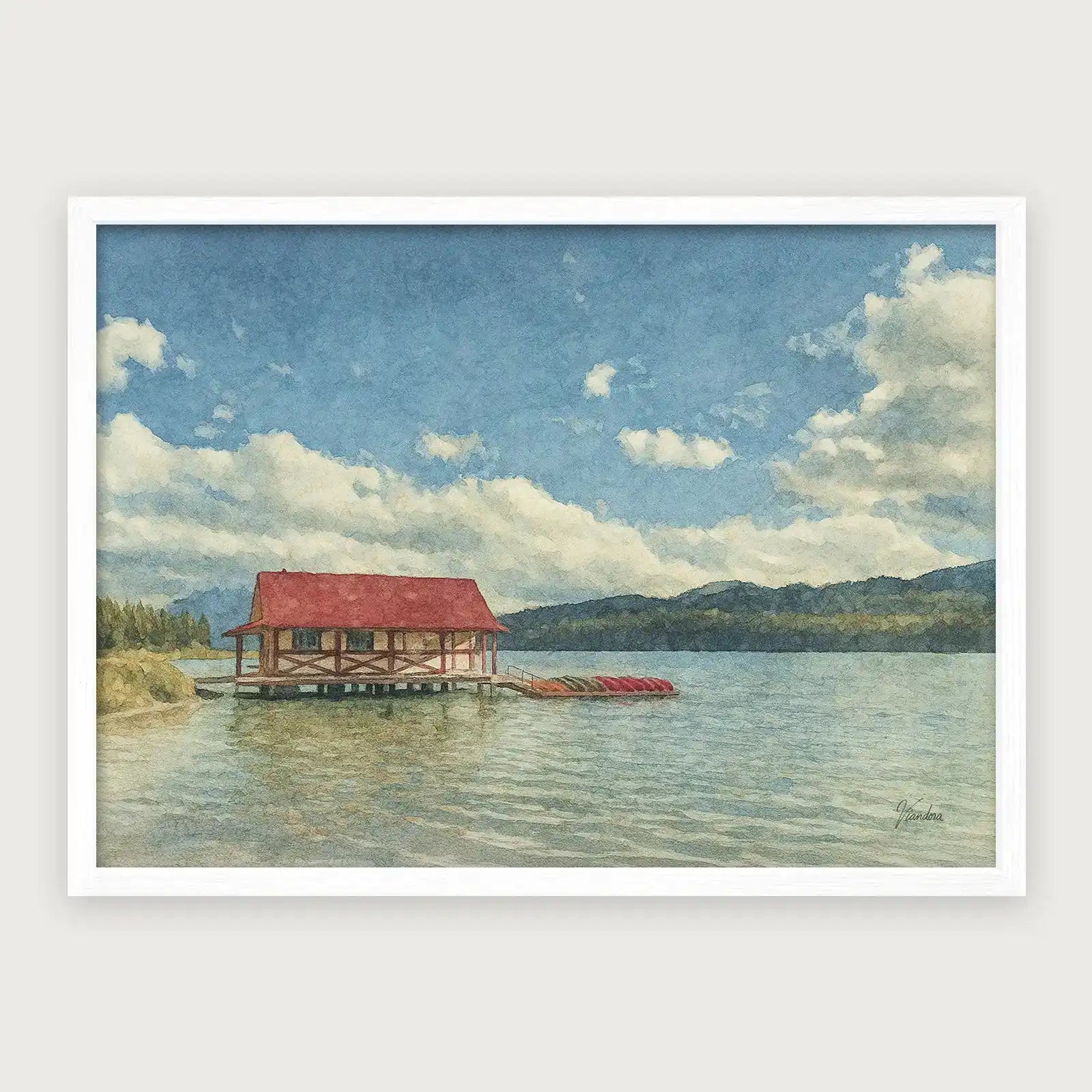 viandora-maligne-lake-acquerello-poster-con-cornice-bianco-1x1