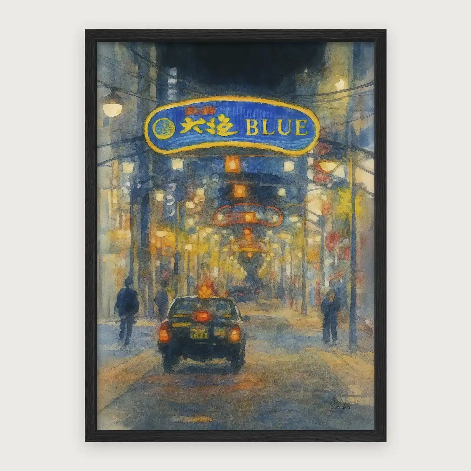 viandora-midnight-hiroshima-acquerello-poster-con-cornice-nero-1x1
