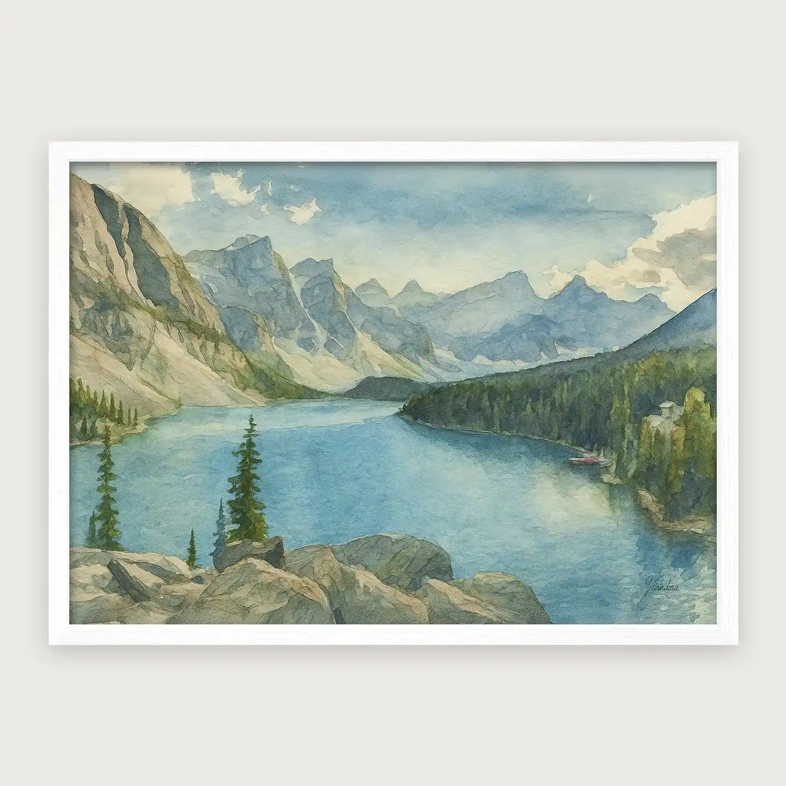 viandora-moraine-lake-acquerello-poster-con-cornice-bianco-1x1
