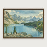 viandora-moraine-lake-acquerello-poster-con-cornice-legno-scuro-1x1