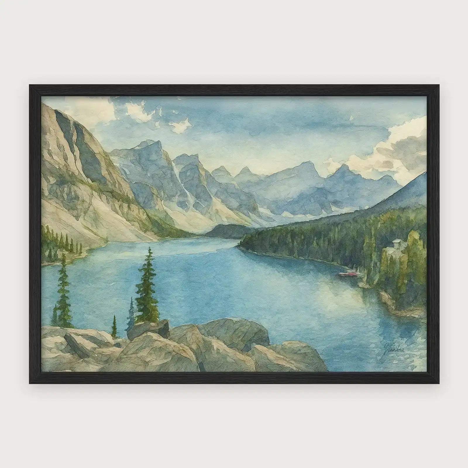 viandora-moraine-lake-acquerello-poster-con-cornice-nero-1x1