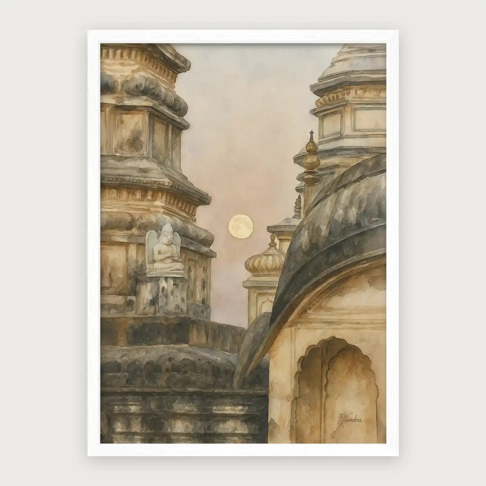 viandora-pushkar-moon-acquerello-poster-con-cornice-bianco-1x1