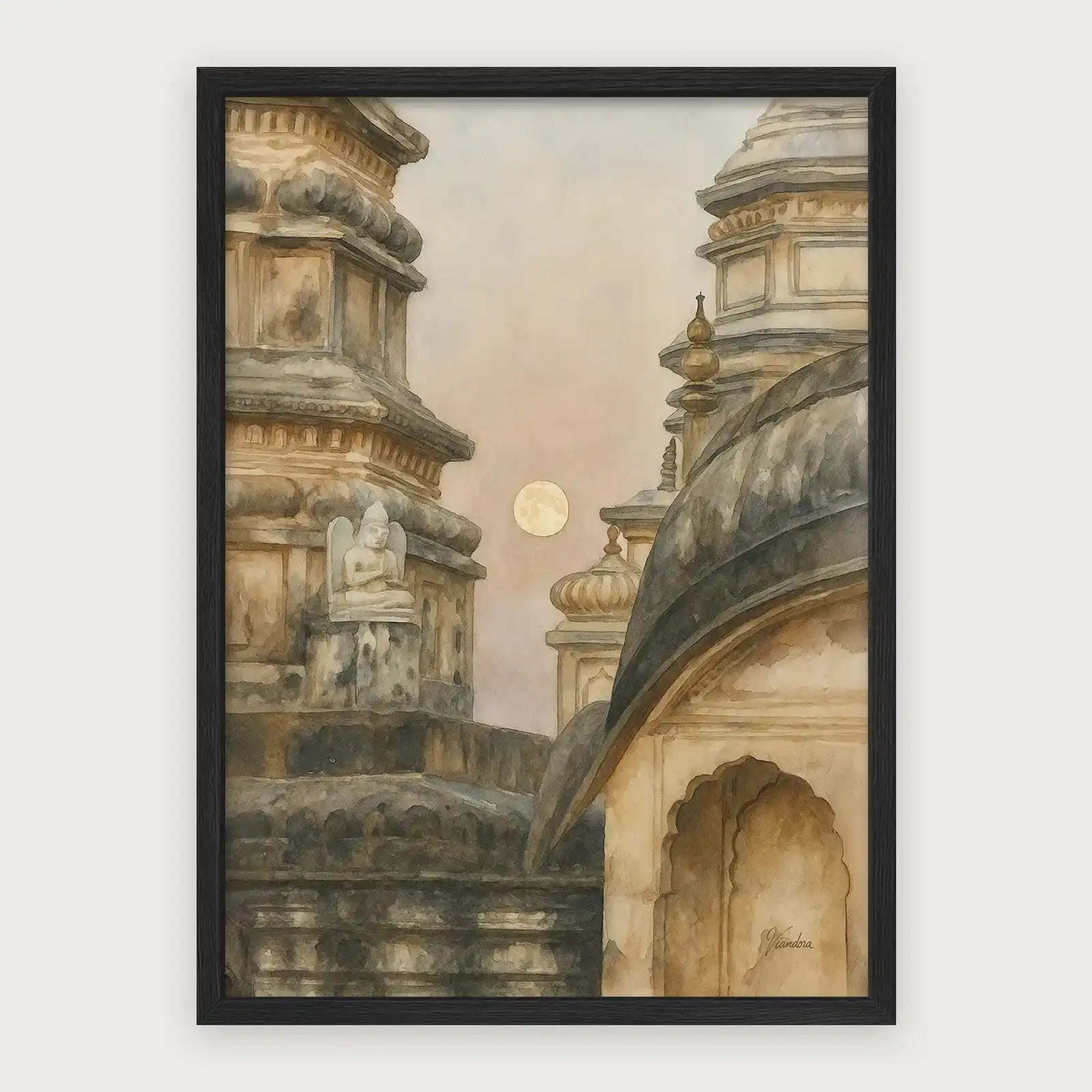 viandora-pushkar-moon-acquerello-poster-con-cornice-nero-1x1