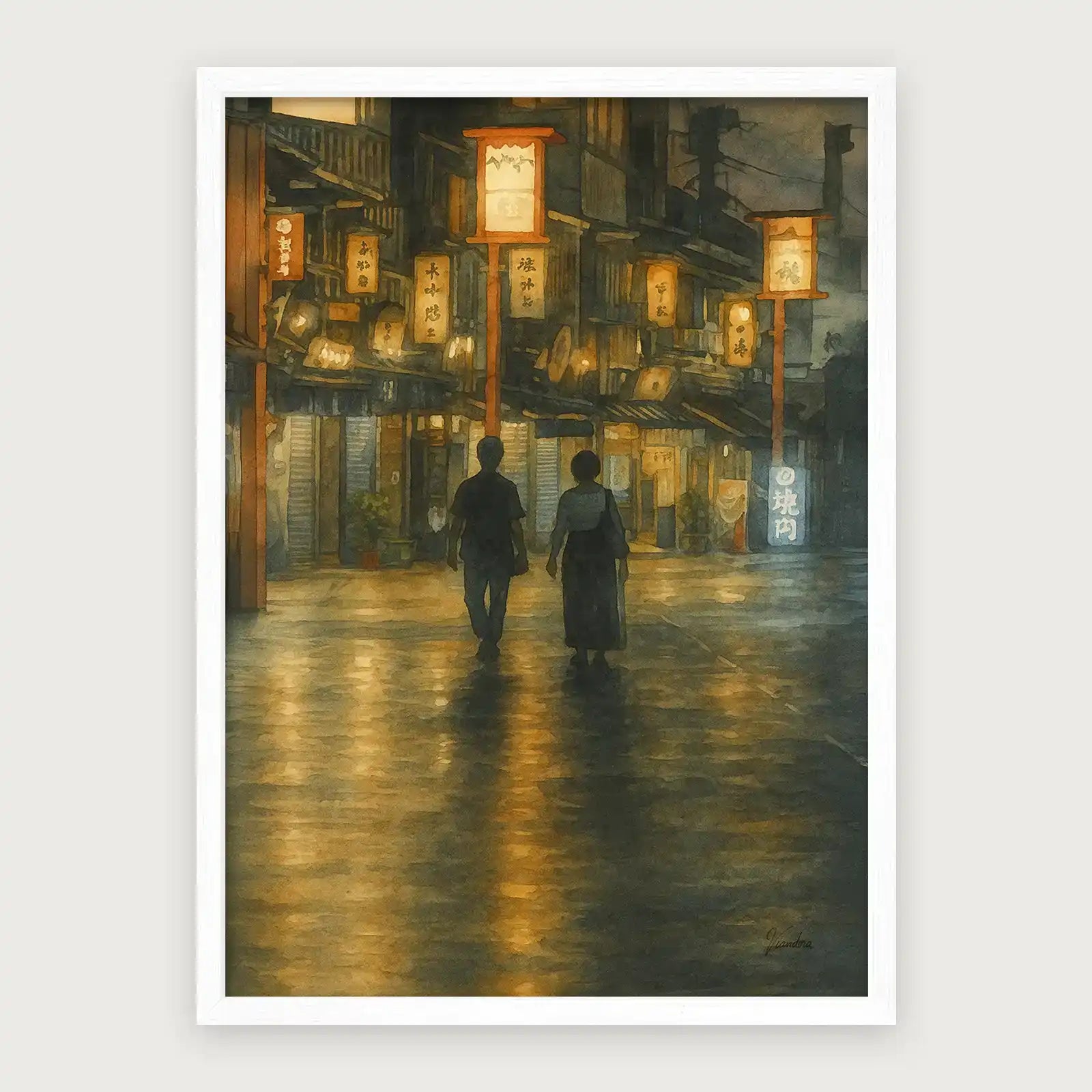 viandora-romantic-tokyo-acquerello-poster-con-cornice-bianco-1x1