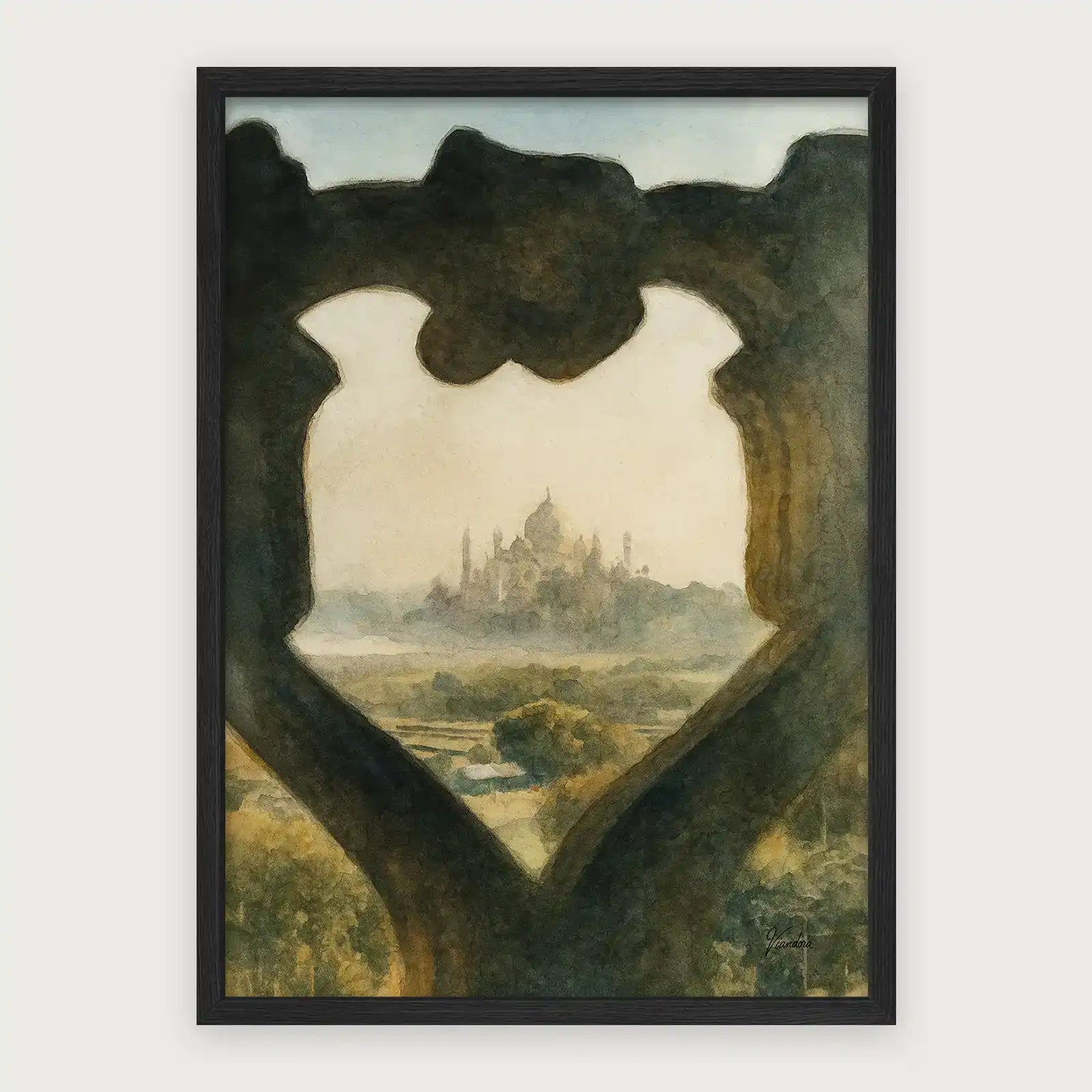 viandora-taj-mahal-beyond-acquerello-poster-con-cornice-nero-1x1