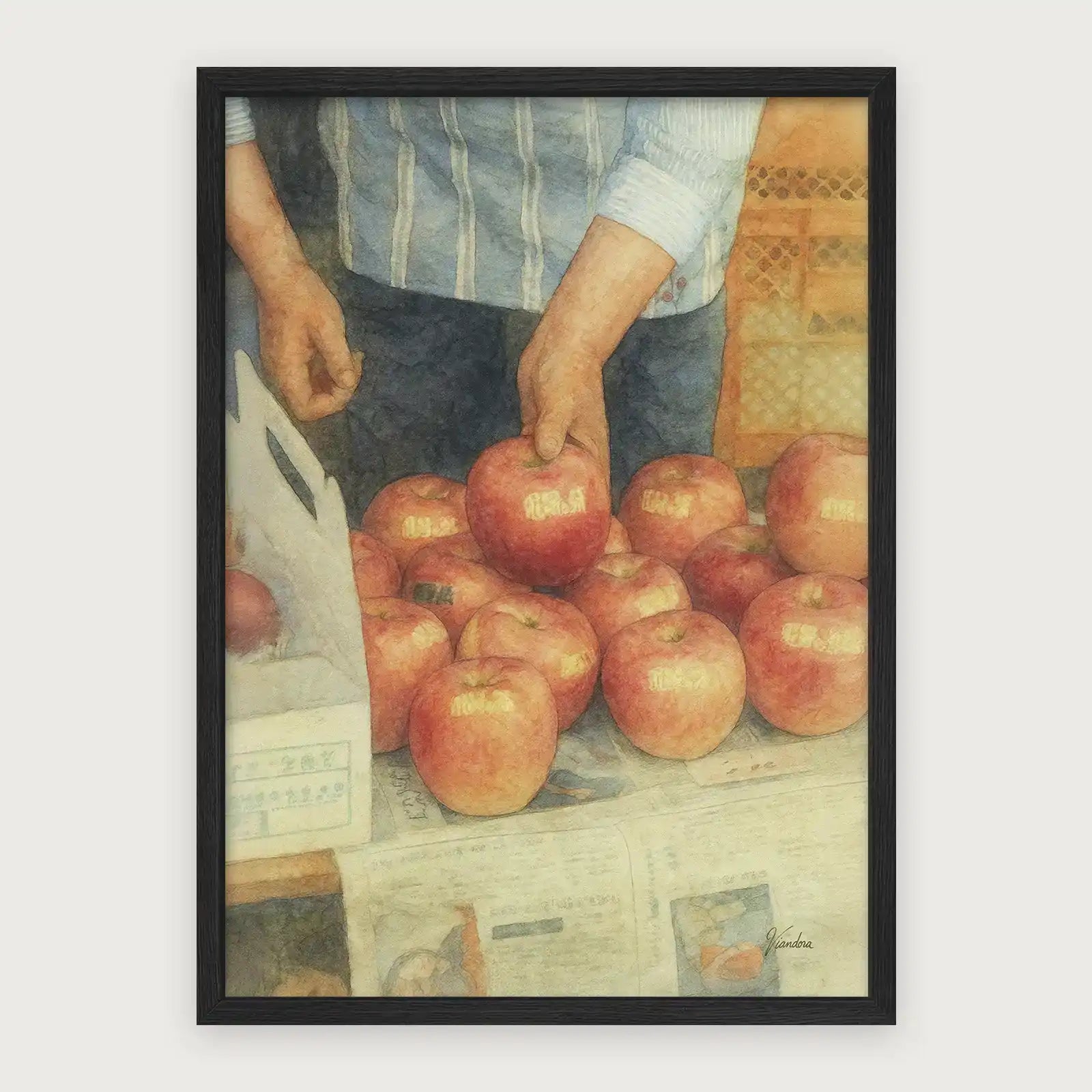 viandora-takayama-market-acquerello-poster-con-cornice-nero-1x1