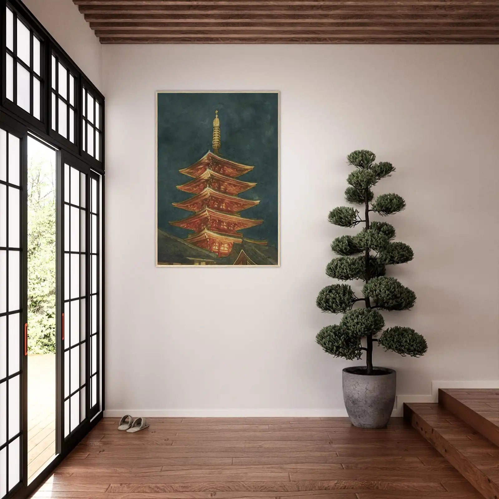 viandora-tokyo-senso-ji-acquerello-poster-con-cornice-ambiente-a-1x1