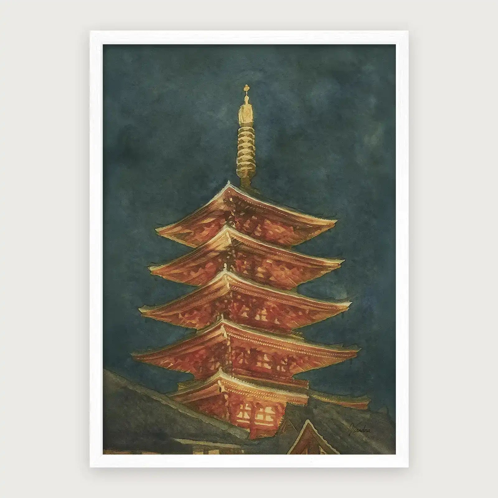 viandora-tokyo-senso-ji-acquerello-poster-con-cornice-bianco-1x1